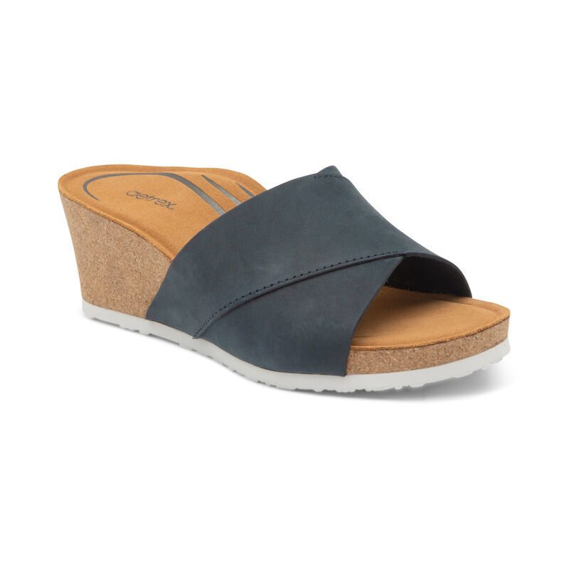 Aetrex Womens Cora Slide-On Wedges Navy - 6tvo9yO2s